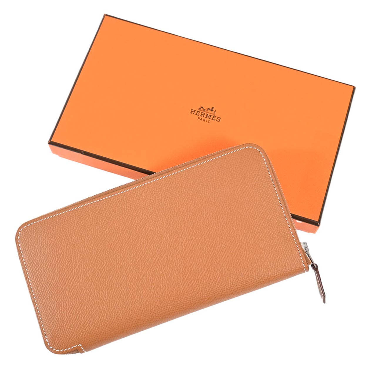★エルメス HERMES ラウンドファスナー長財布 アザップ シルクイン H084387CKAD ブラウン レディース