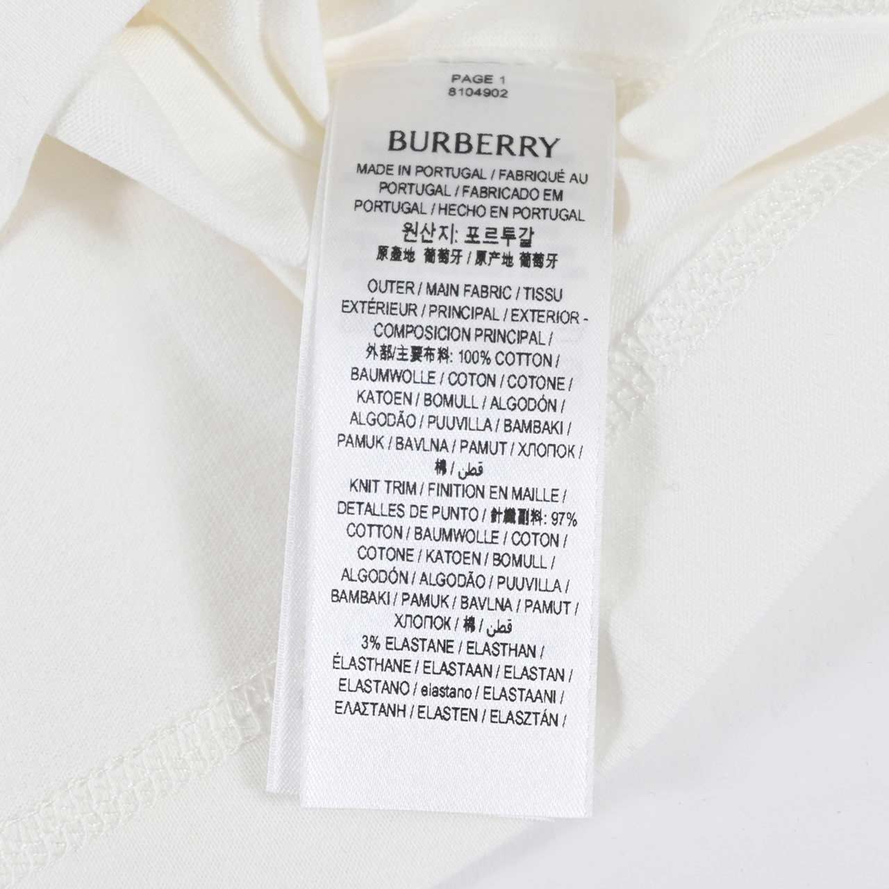 ★バーバリー BURBERRY Tシャツ 8104902 28 ホワイト レディース