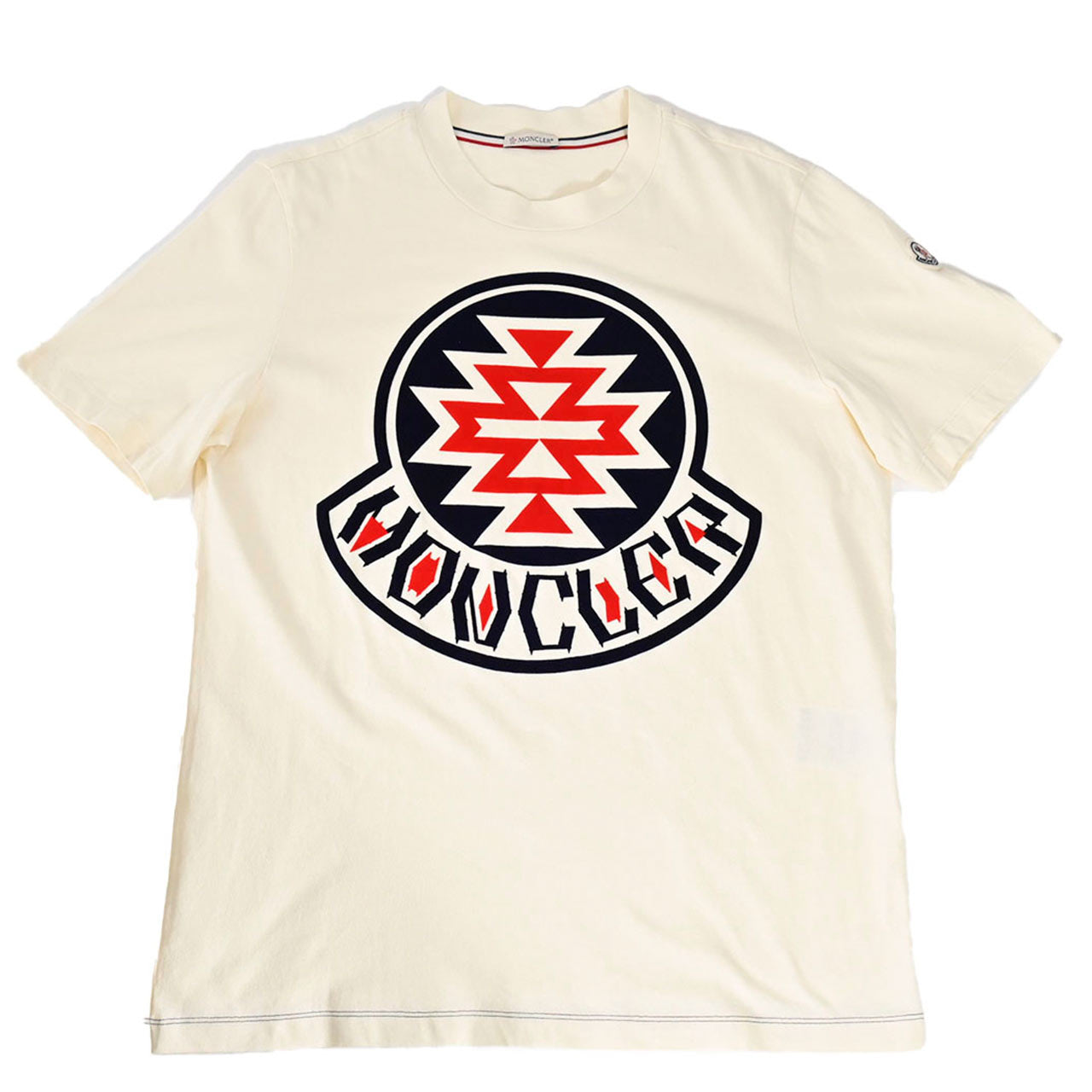 ★モンクレール MONCLER クルーネック半袖Tシャツ 8C01116 8390Y 002 クリーム メンズ