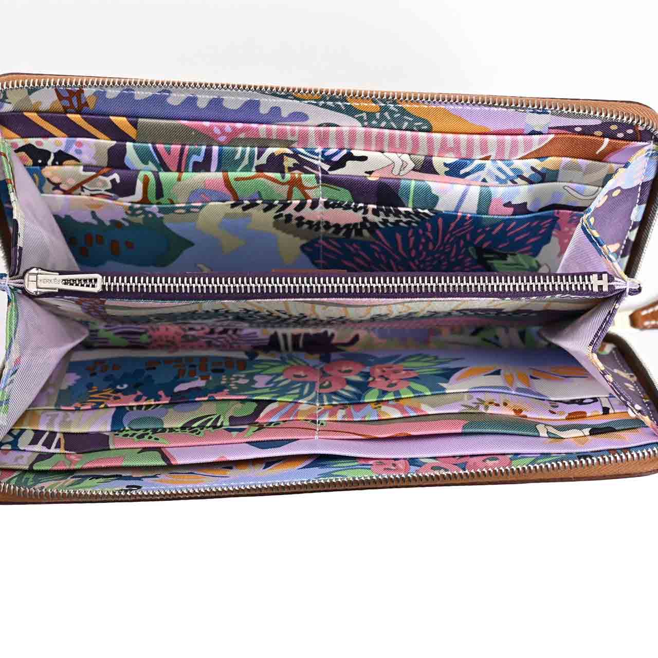 ★エルメス HERMES ラウンドファスナー長財布 アザップ シルクイン H084387CKAD ブラウン レディース