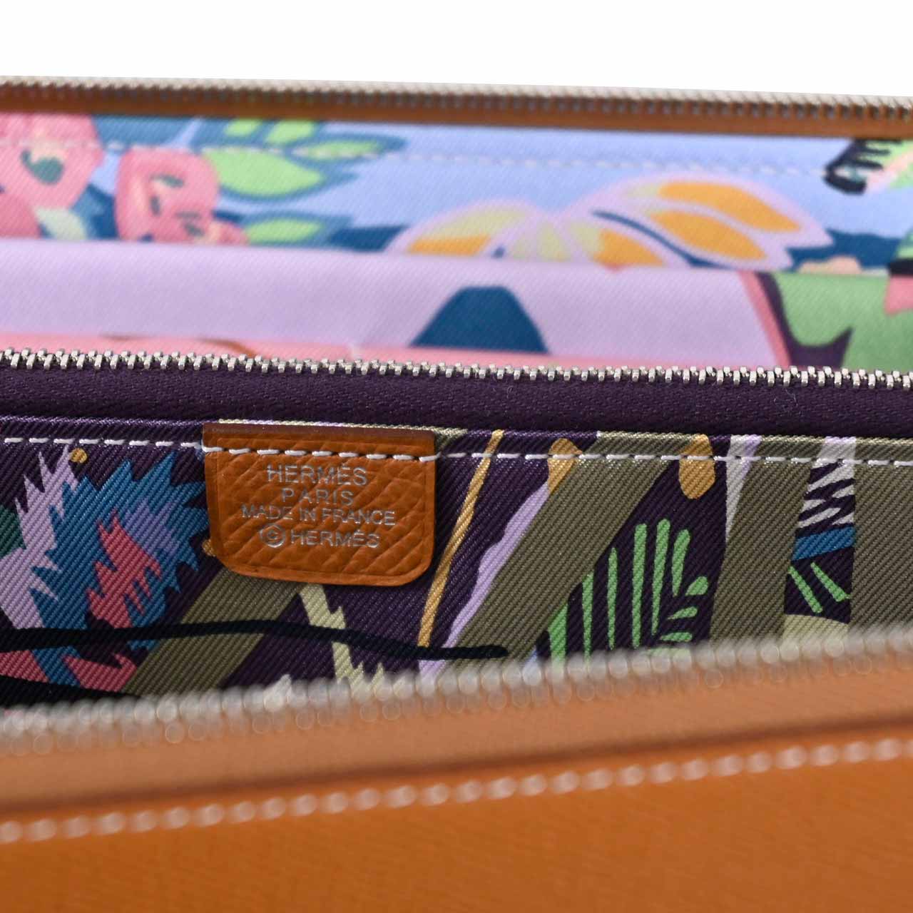 ★エルメス HERMES ラウンドファスナー長財布 アザップ シルクイン H084387CKAD ブラウン レディース