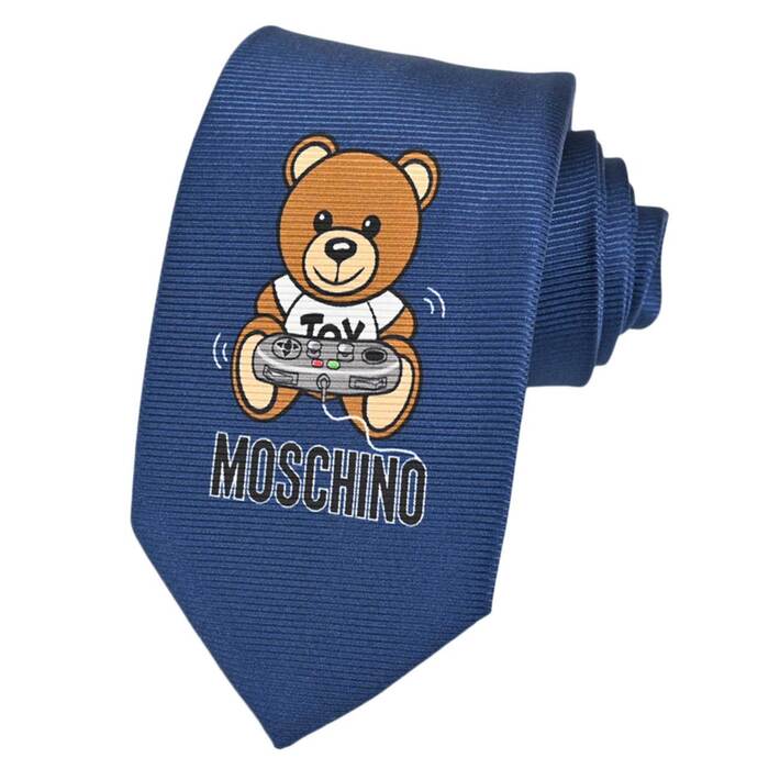 モスキーノ ネクタイ ７.５CM MOSCHINO M5412 55050-2 ブルー　2020年秋冬 メンズ