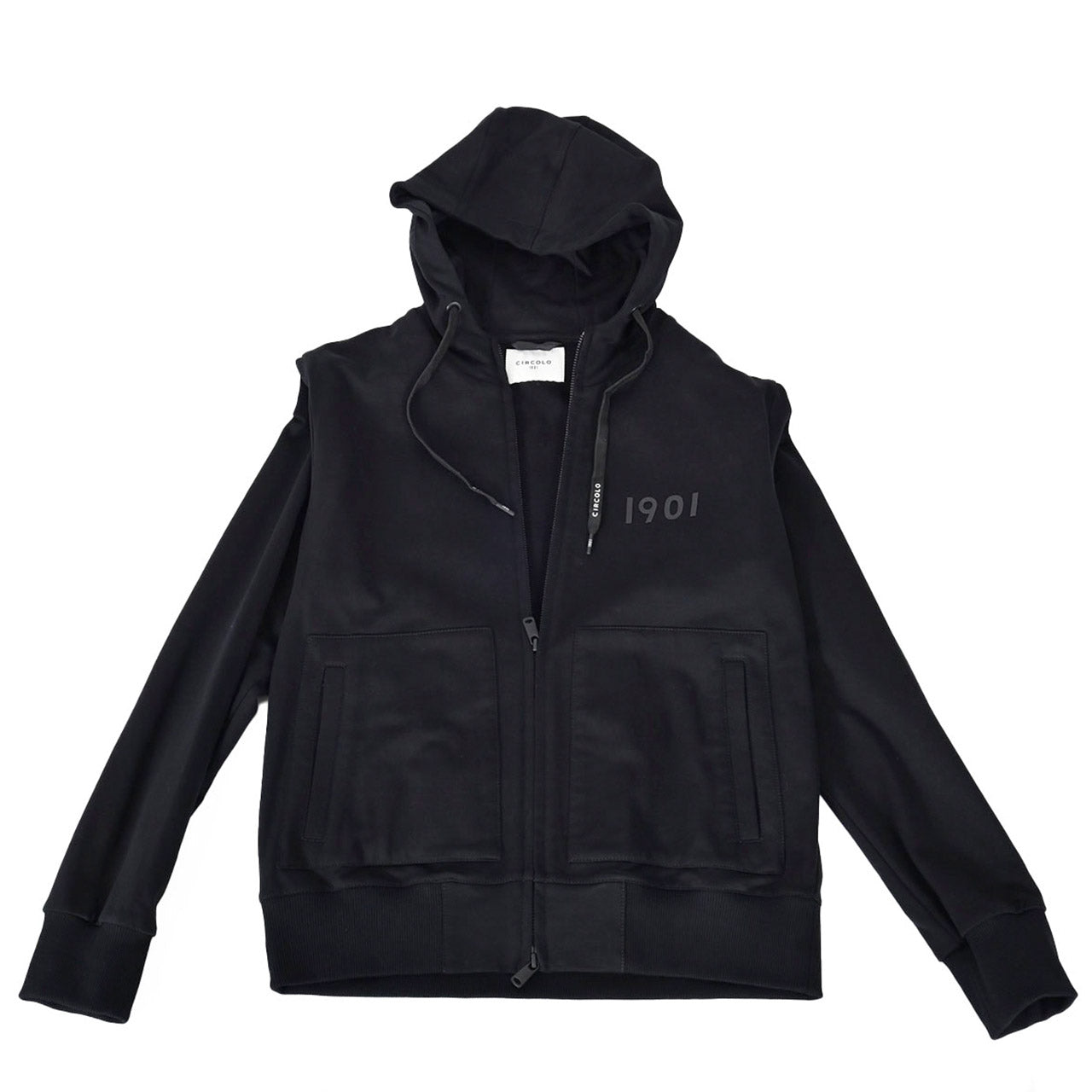 チルコロ CIRCOLO 1901 ジップアップパーカー HOODIE FULL ZIP FELPA CN4052 001 ブラック 2023AW メンズ