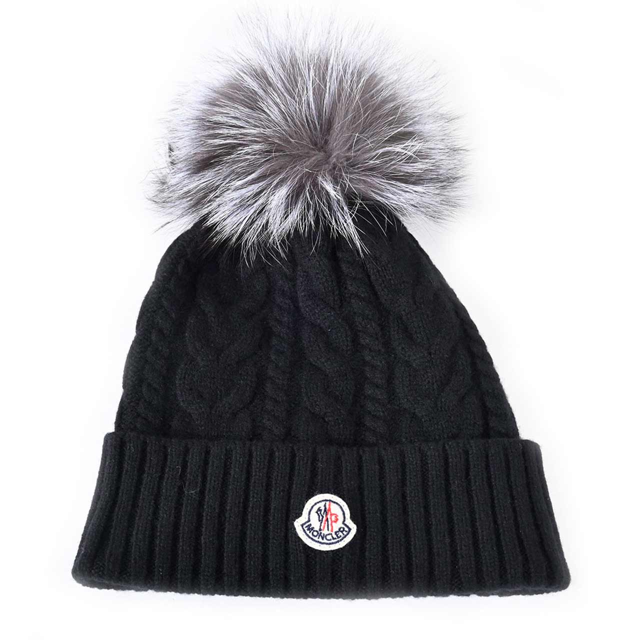 モンクレール MONCLER ニット帽 シルバーフォックス　D20939960810 ブラック  メンズ レディース