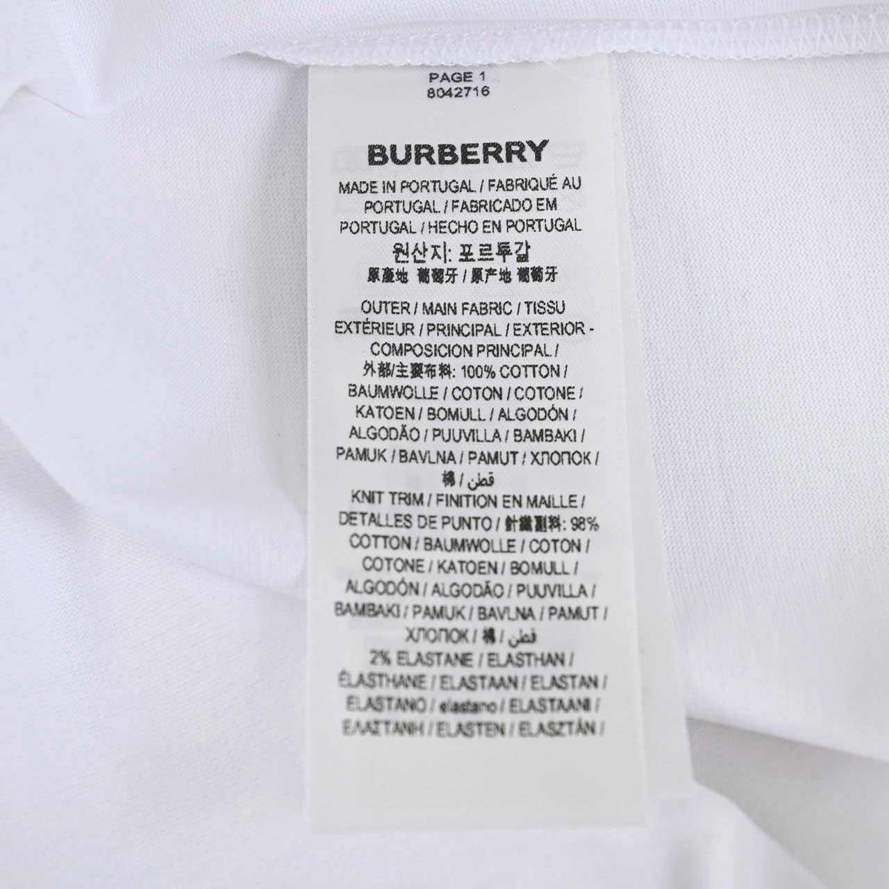 バーバリー BURBERRY Tシャツ 8042716 A1464 ホワイト 年秋冬 レディース